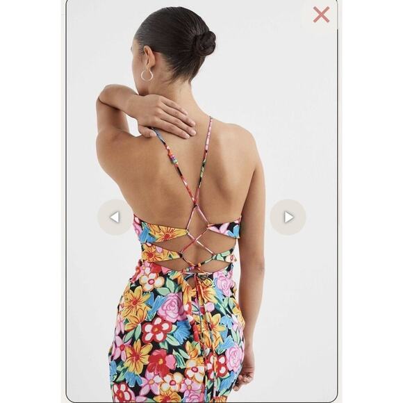 For Love And Lemons Satin Mallory Maxi Dress Cut-Out Multicolor Size Small - Picture 2 of 16